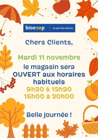 Ouverture classique mardi 11 novembre 2025