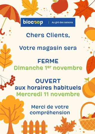 Dimanche 1er et mercredi 11 novembre 2026